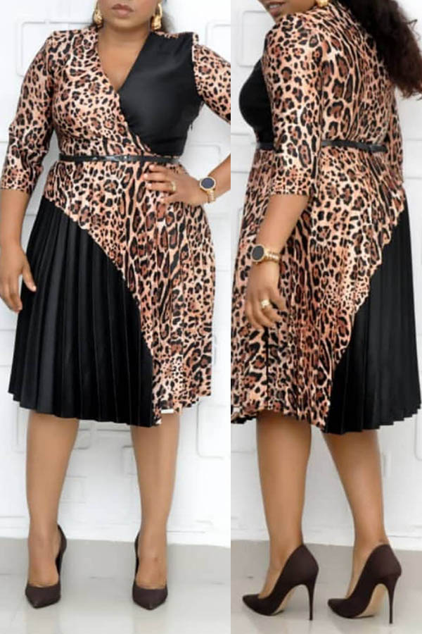 

Lovely Casual Patchwork Black Knee Length Plus Size Dress