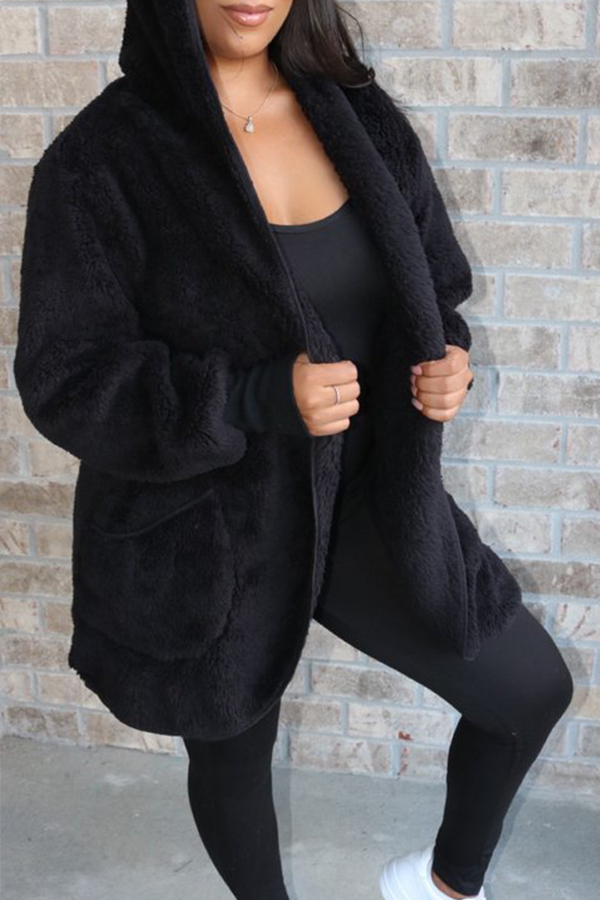 

Lovely Casual Pocket Patched Black Coat