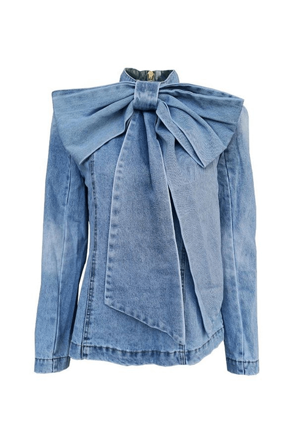 blue jean shirt with bow
