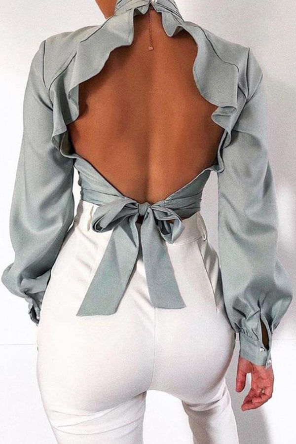 

Lovely Sweet Backless Grey Blouse