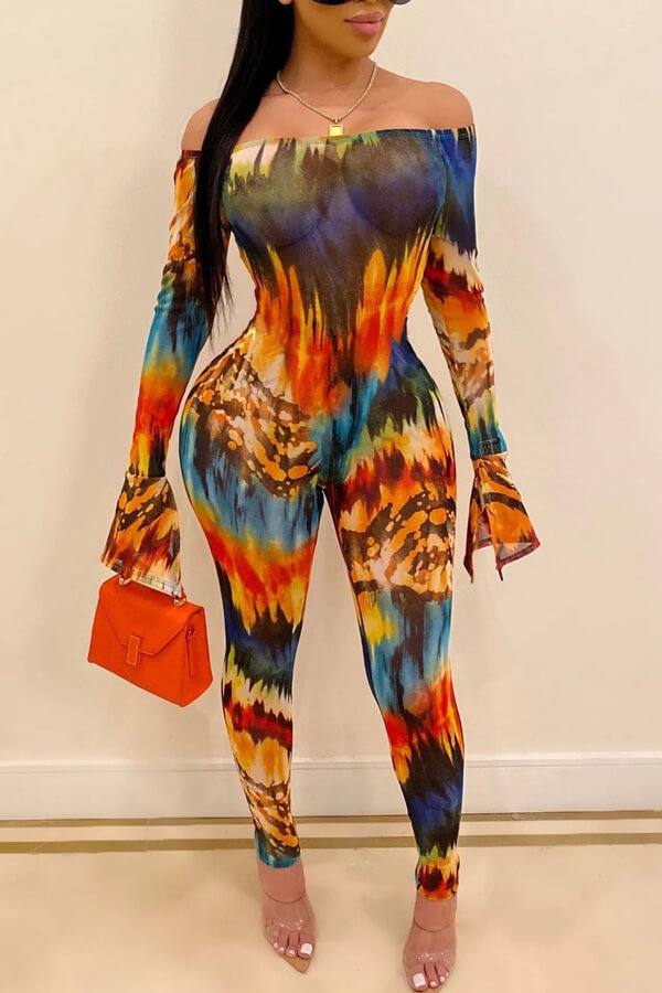 

Lovely Trendy Dew Shoulder Multicolor One-piece Jumpsuit, Multi