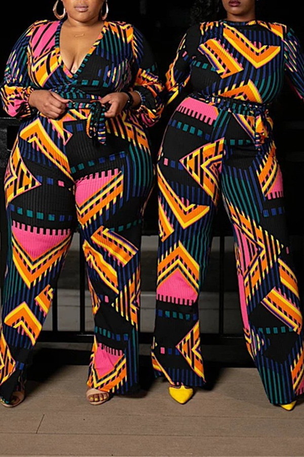 

Lovely Leisure Print Multicolor Plus Size Two-piece Pants Set, Multi