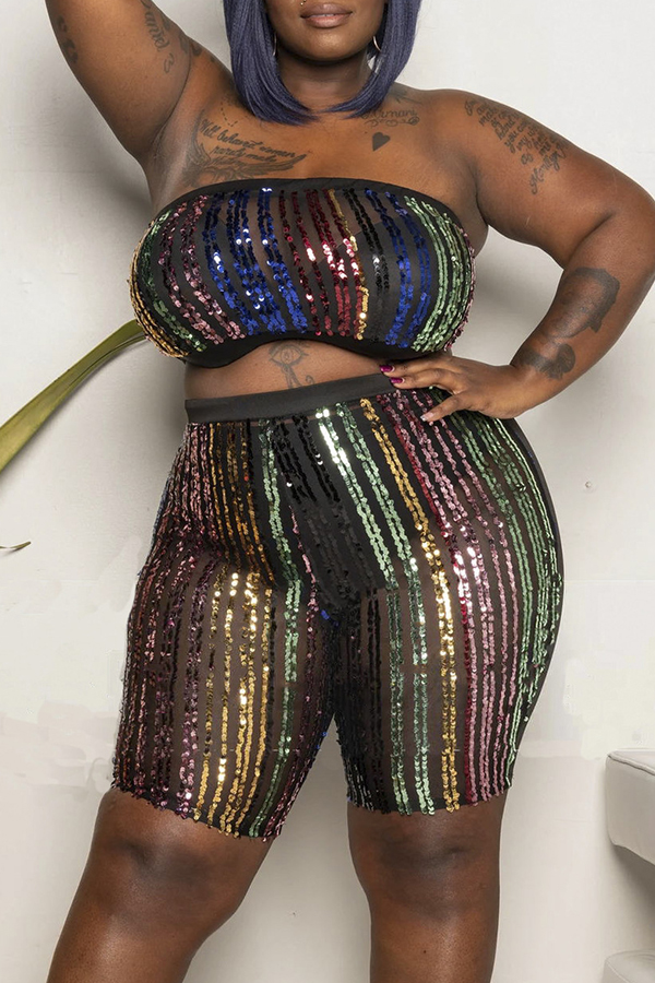 

Lovely Casual Striped Black Plus Size Two-piece Pants Set