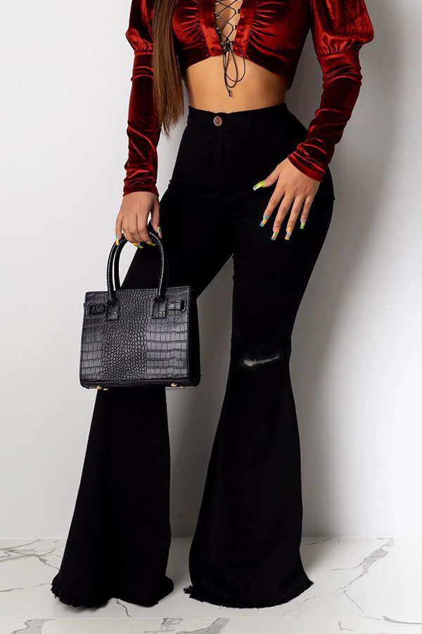 

Lovely Casual Flared Black Pants