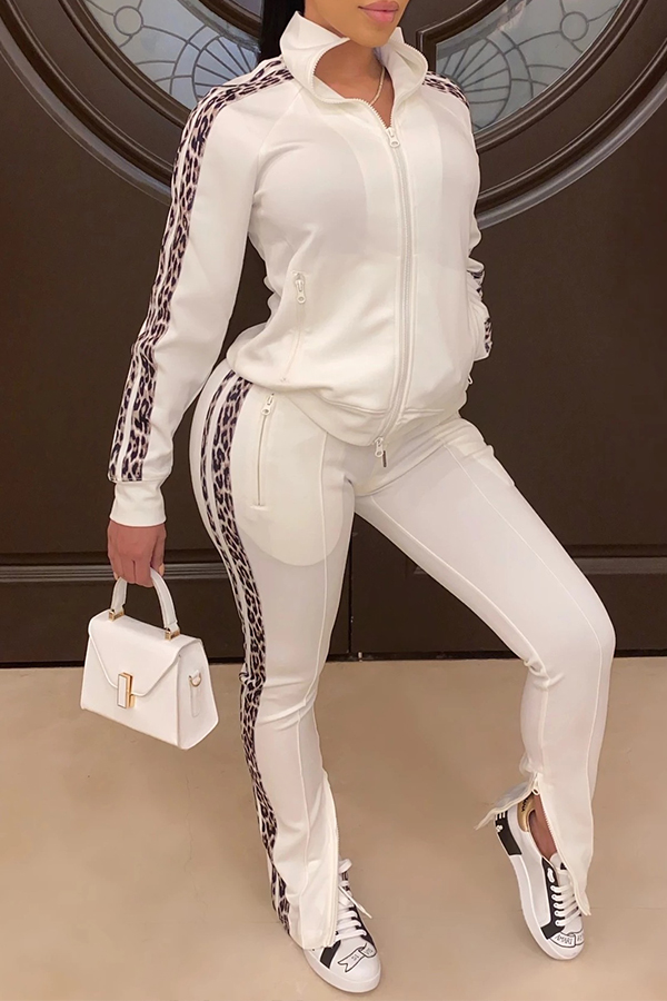 Lovely Casual Patchwork White Two-piece Pants Set
