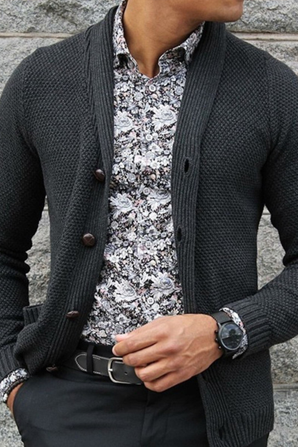 

Lovely Casual Buttons Design Grey Cardigan