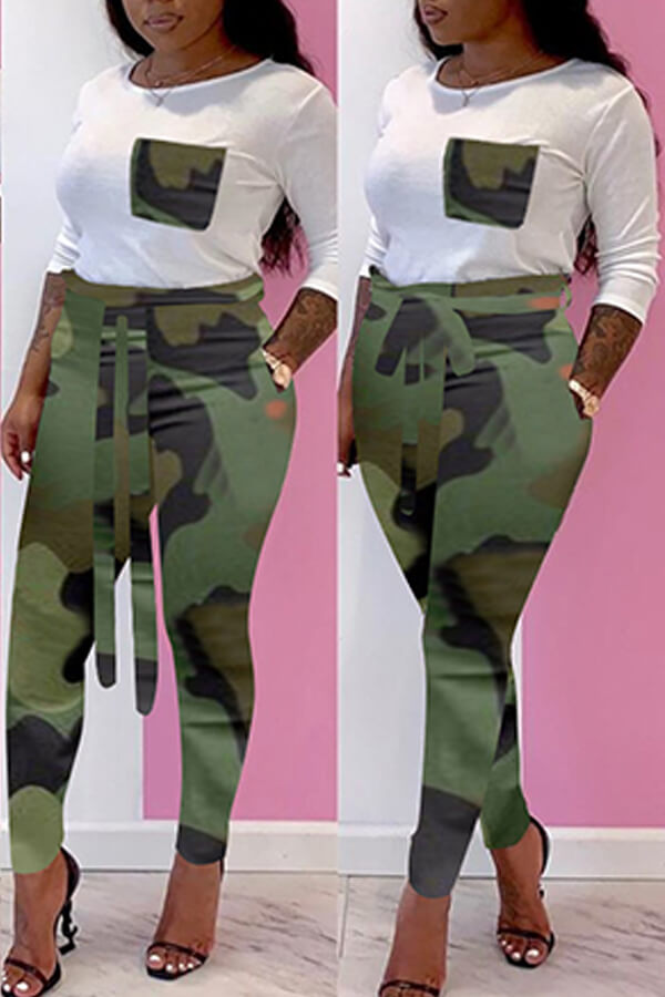 

Lovely Casual Camouflage Printed Two-piece Pants Set, Camo