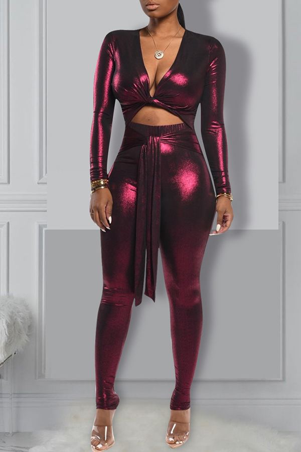 

Lovely Sexy Hollow-out Rose Red One-piece Jumpsuit