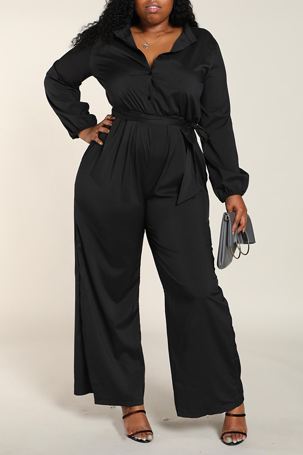 

Lovely Work Loose Black Plus Size One-piece Jumpsuit