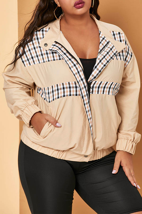 Cheap Plus Size Coat&Jacket Lovely Casual Patchwork Apricot Plus Size