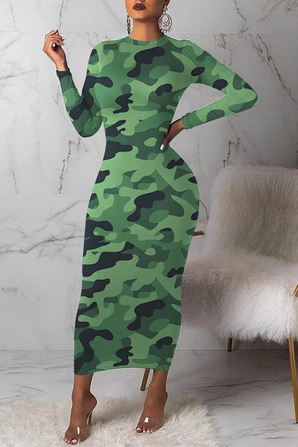 

Lovely Casual Camouflage Printed Multicolor Mid Calf Dress, Light green