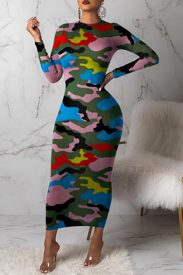 Lovely Casual Camouflage Printed Multicolor Mid Calf Dress