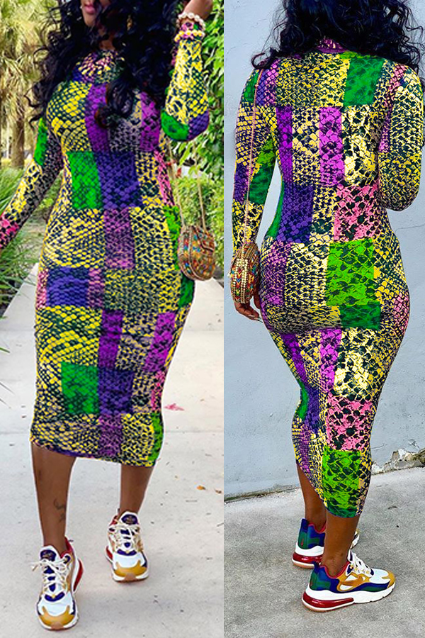 Cheap Dress Lovely Casual Printed Yellow Mid Calf Dress