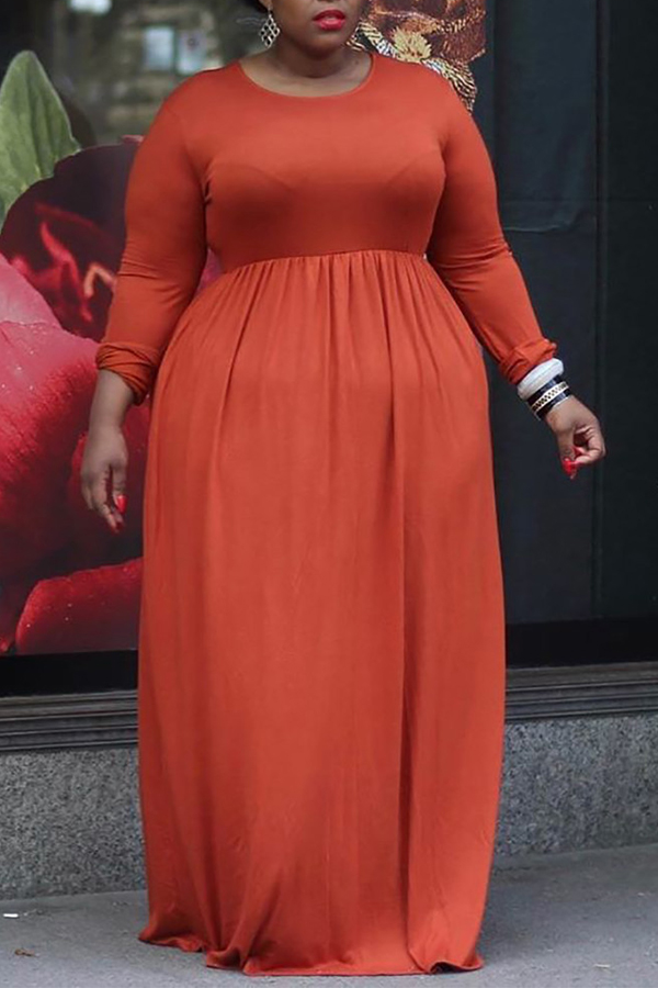 

Lovely Casual Loose Jacinth Floor Length Plus Size Dress