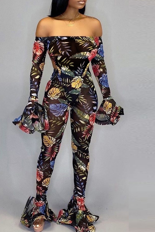 Lovely Sexy See-through Printed Multicolor Two-piece Pants Set