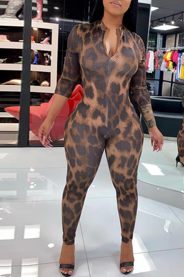 

Lovely Trendy Leopard Printed One-piece Jumpsuit
