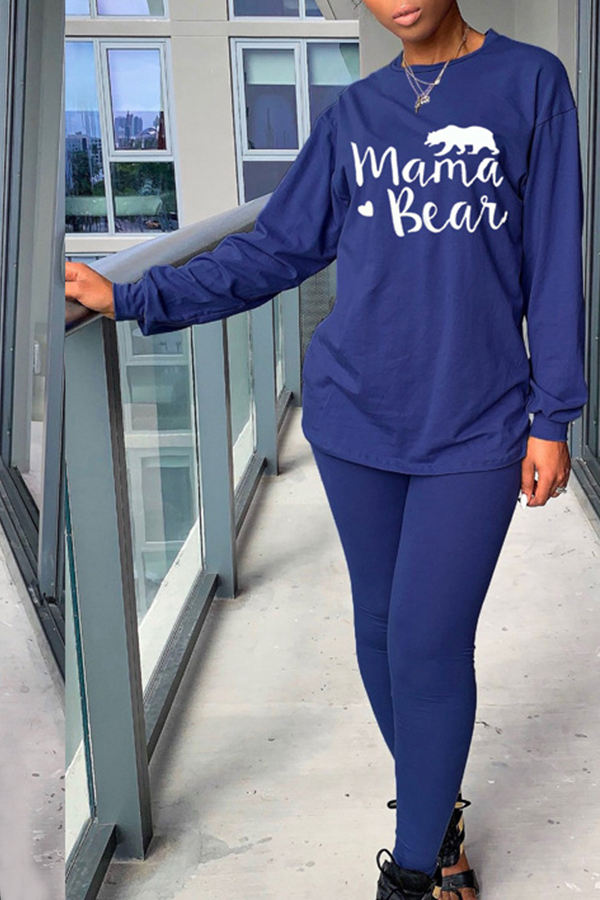 

Lovely Casual Letter Printed Royal Blue Two-piece Pants Set, Royalblue