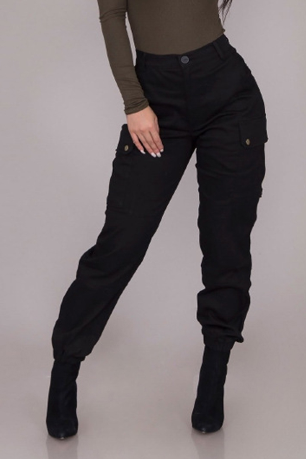 

Lovely Casual Basic Black Cargo Pants