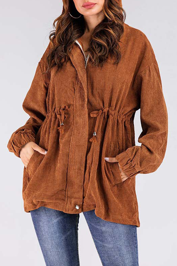 

Lovely Casual Drawstring Light Tan Coat