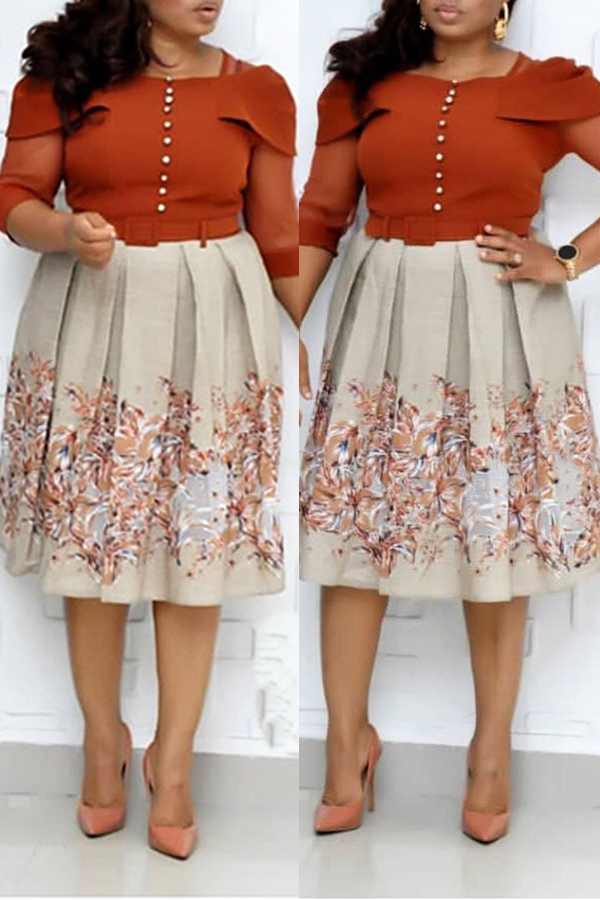 

Lovely Casual Printed Jacinth Knee Length Plus Size Dress