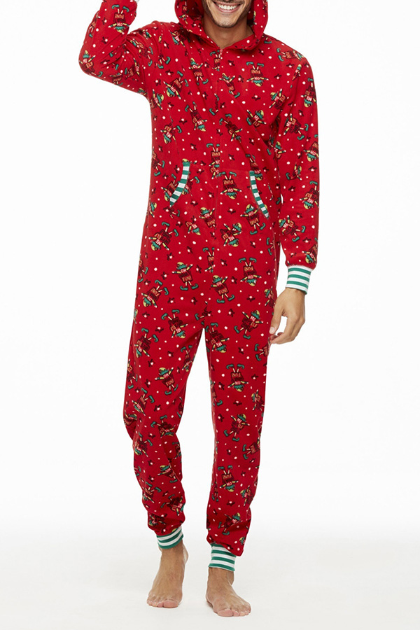 

Lovely Family Printed Red Father One-piece Jumpsuit