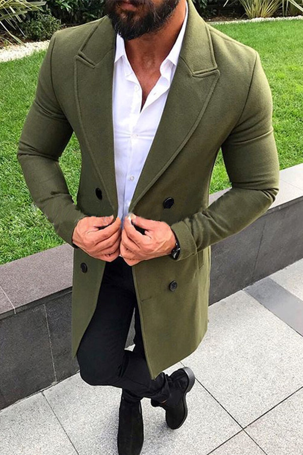

Lovely Trendy Turndown Collar Buttons Design Army Green Coat