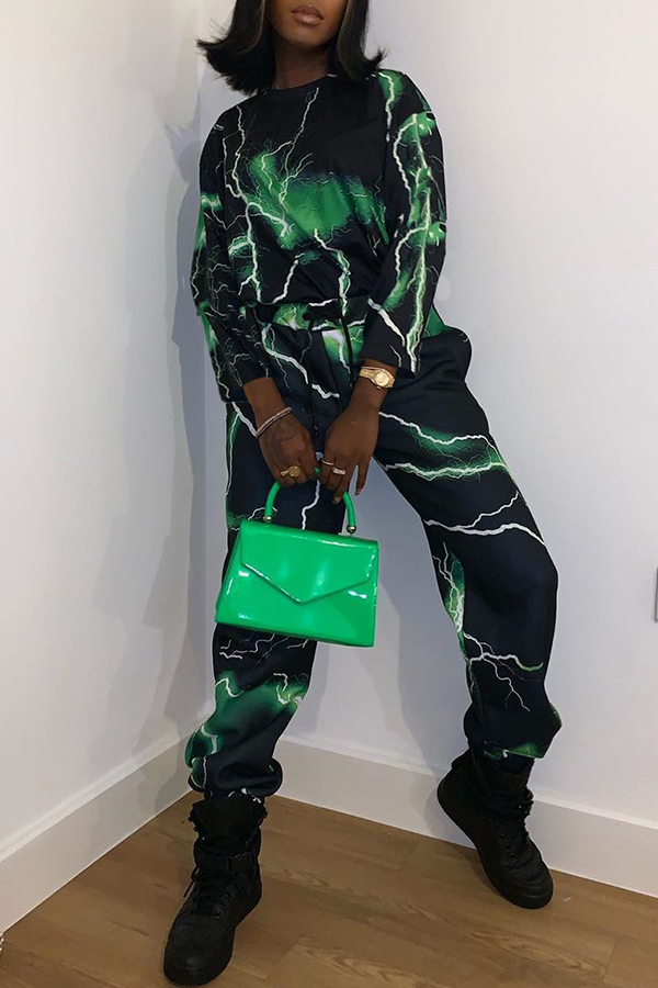 

Lovely Casual Printed Black Two-piece Pants Set