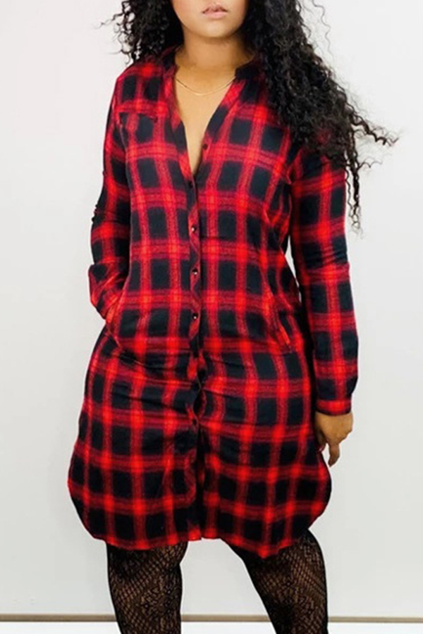 

Lovely Casual Plaid Printed Red Knee Length Dress