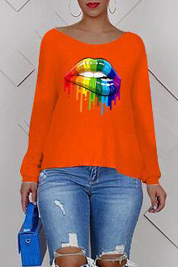 

Lovely Casual Cross-over Design Printe Orange Sweatshirt Hoodie