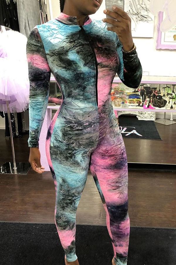 

Lovely Trendy Skinny Printed Blue One-piece Jumpsuit