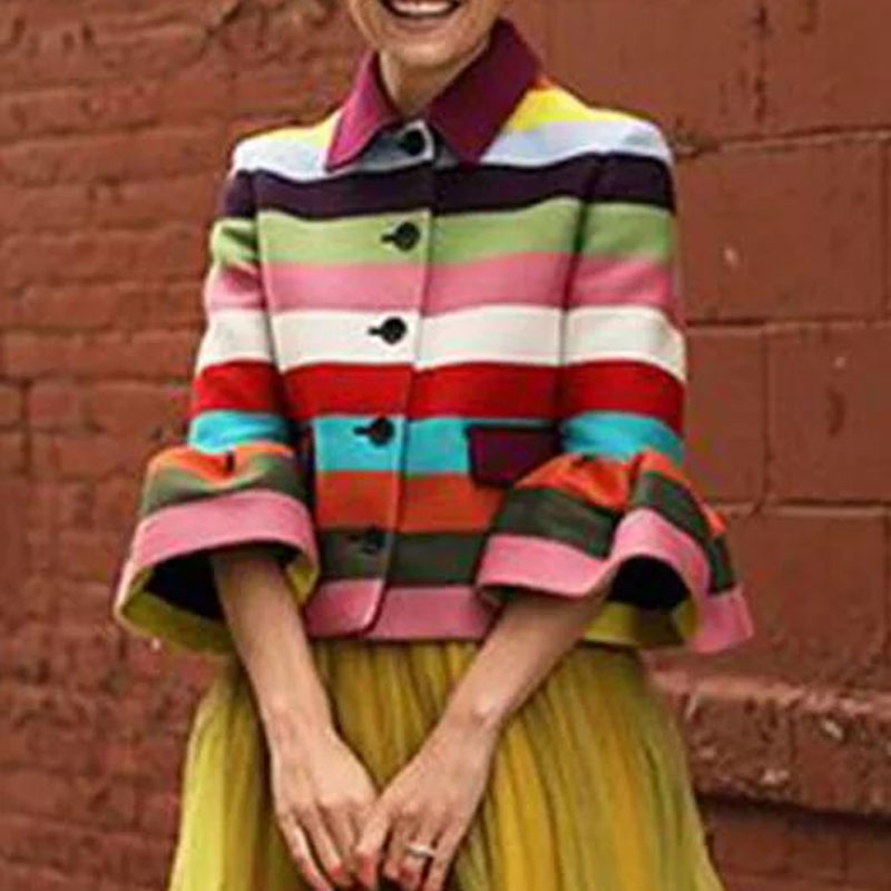 

Lovely Casual Striped Multicolor Coat, Multi