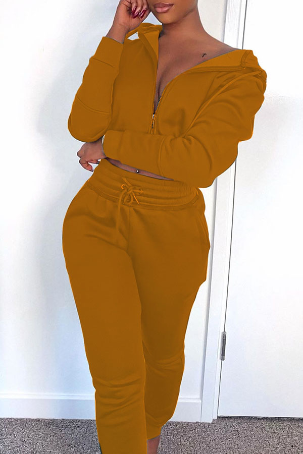 

Lovely Trendy Hooded Collar Yellow Two-piece Pants Set