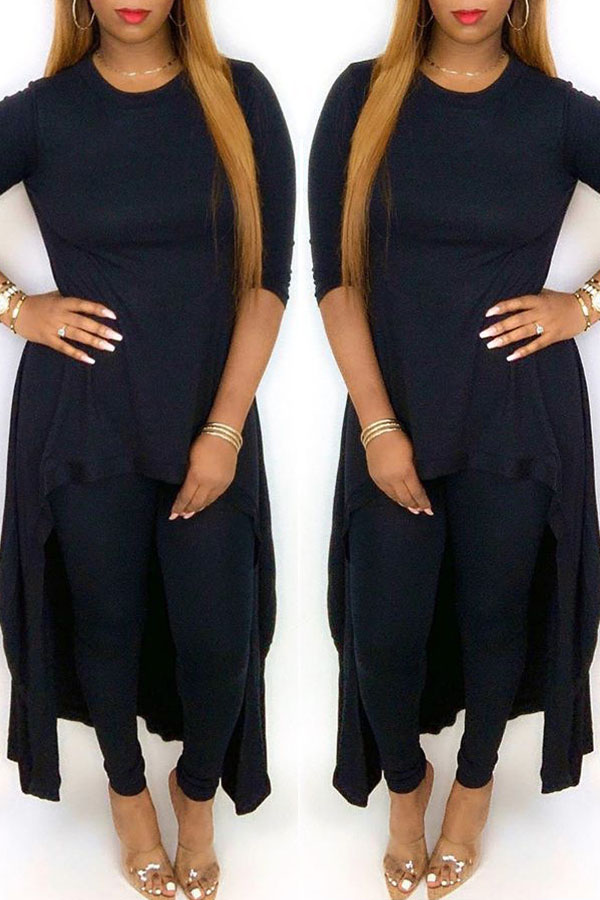 

Lovely Casual Asymmetrical Black Two-piece Pants Set
