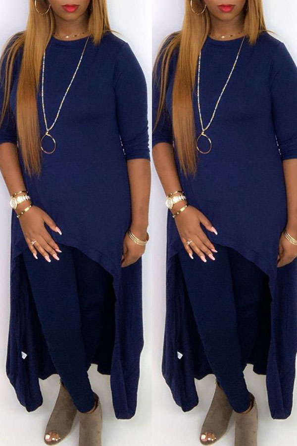 

Lovely Casual Asymmetrical Blue Two-piece Pants Set