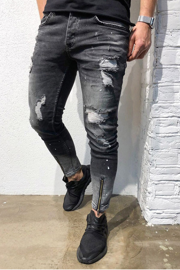 

Lovely Casual Broken Holes Black Jeans