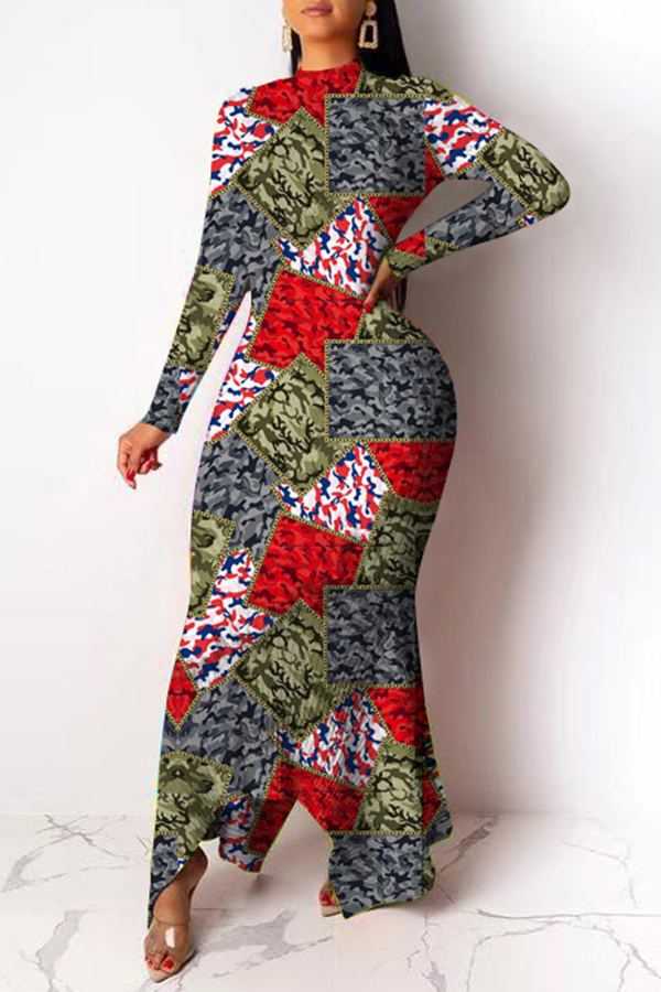

Lovely Casual O Neck Camouflage Printed Ankle Length Dress, Camo