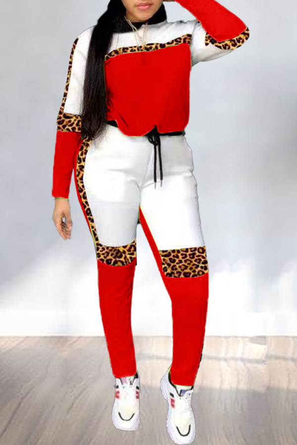 

Lovely Trendy Color-lump Patchwork Red Two-piece Pants Set