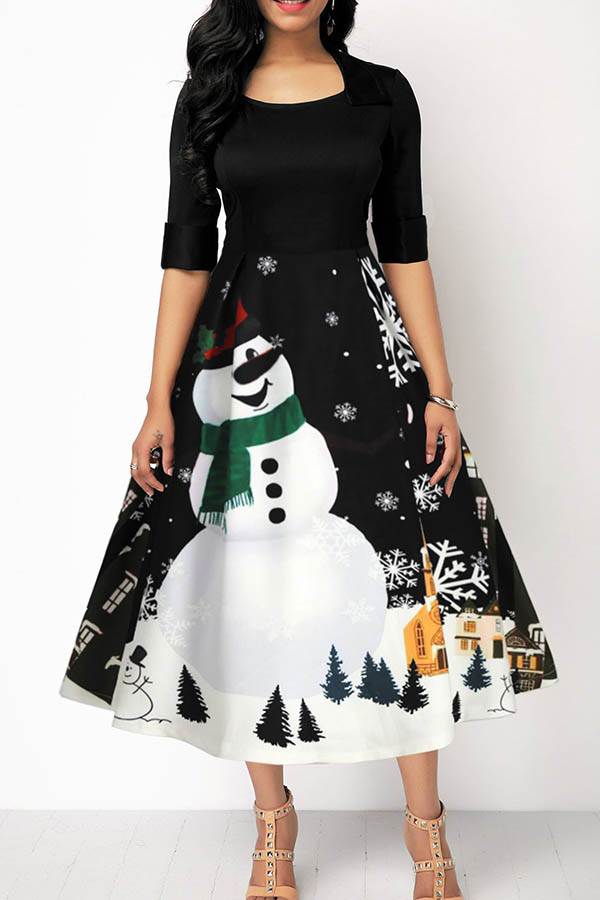 

Lovely Casual Printed Black Mid Calf Dress