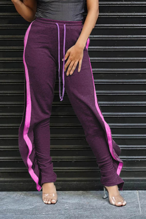 

Lovely Casual Striped Flounce Purple Pants