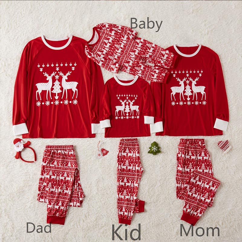 

Lovely Family Printed Red Mother Two-piece Pants Set