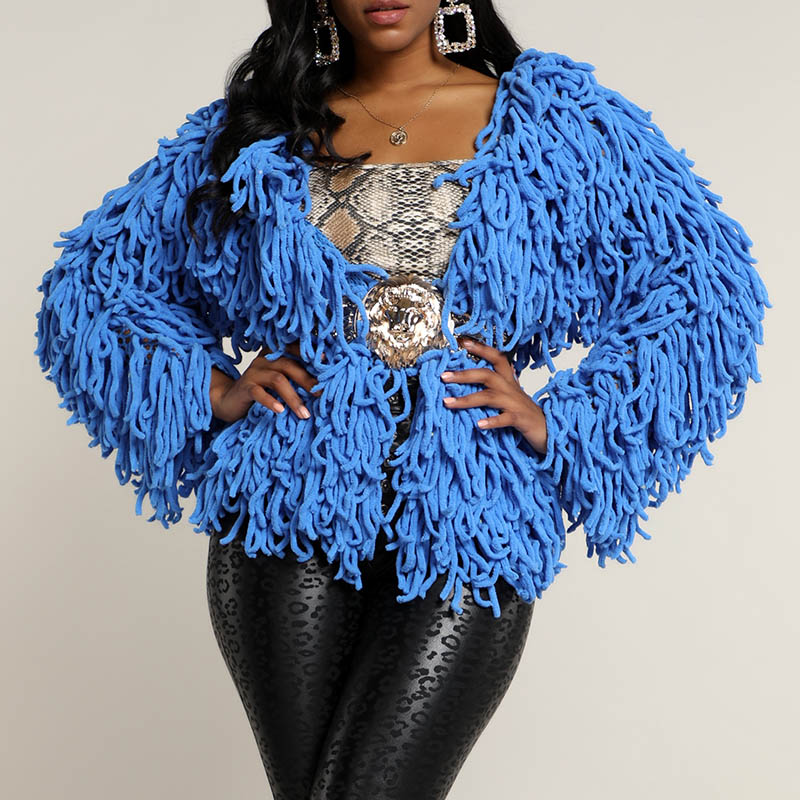 

Lovely Trendy Tassel Design Blue Coat
