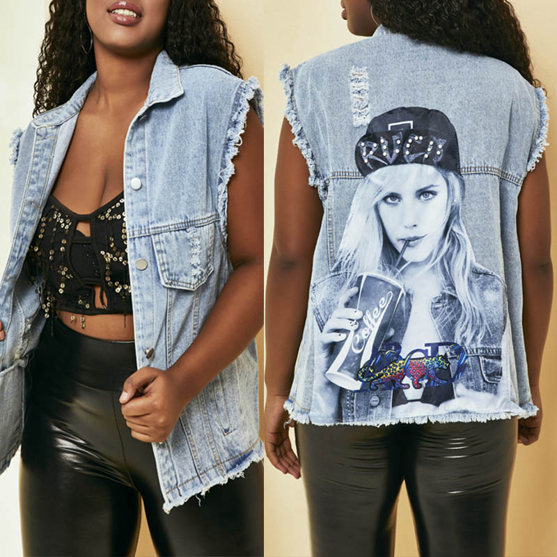 

Lovely Casual Printed Blue Vest