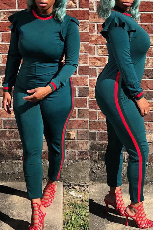 

Lovely Casual Patchwork Green One-piece Jumpsuit