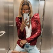 Lovely Casual Sequined Red Blazer