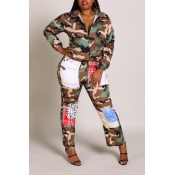 Lovely Casual Camouflage Printed Plus Size One-pie