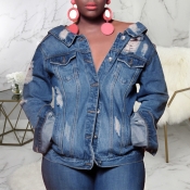 Lovely Casual Buttons And Zipper Design Blue Denim