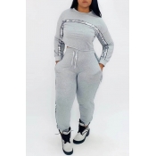Lovely Casual Patchwork Grey Two-piece Pants Set