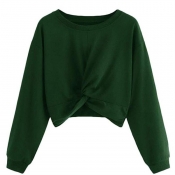 Lovely Casual O Neck Ruffle Design Green Hoodie