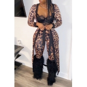 Lovely Casual Leopard Printed Two-piece Pants Set(