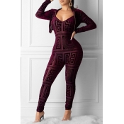 Lovely Sexy Skinny Wine Red Two-piece Pants Set